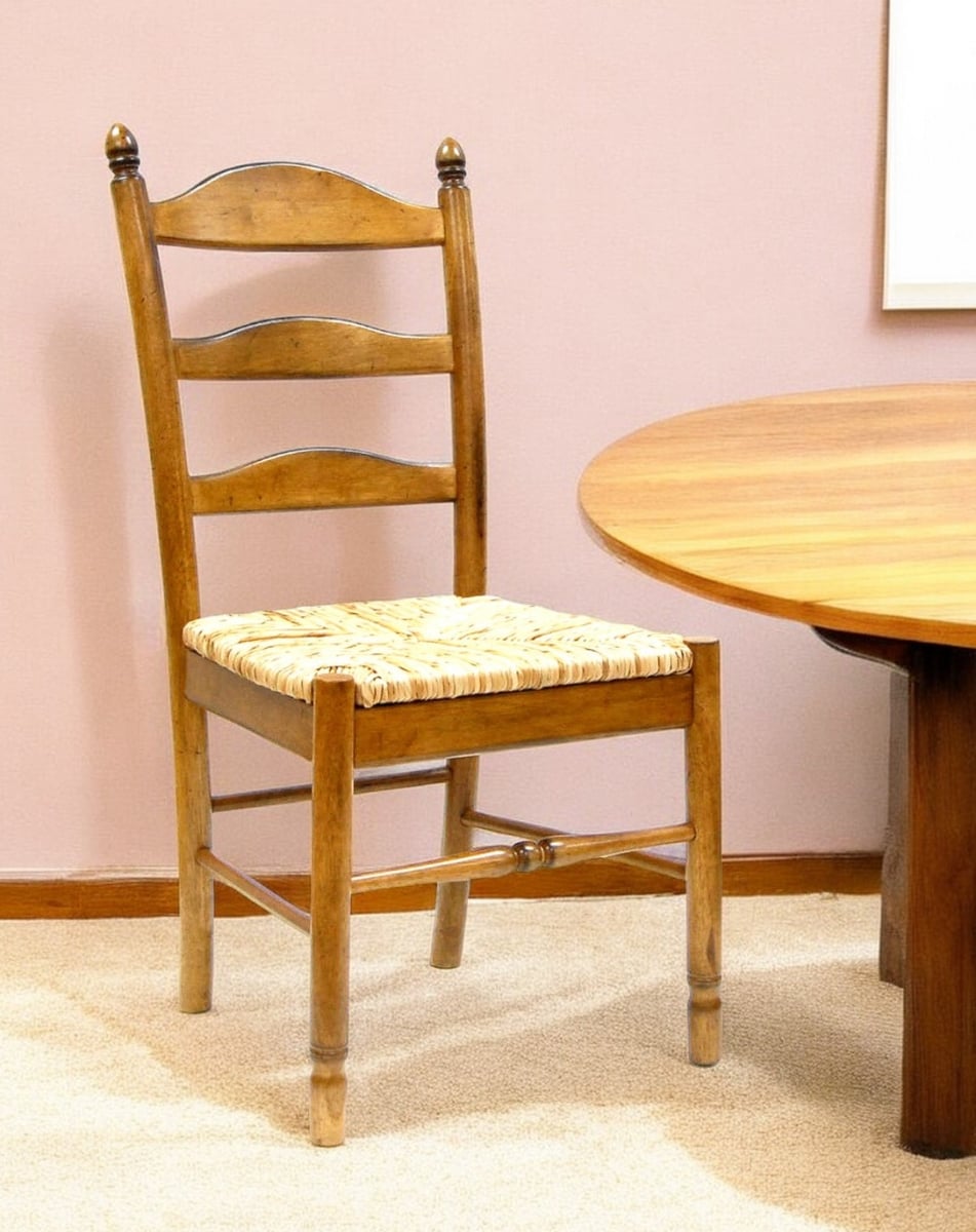 517740 Straw & Brown Wood Ladder Back Dining Side Chair