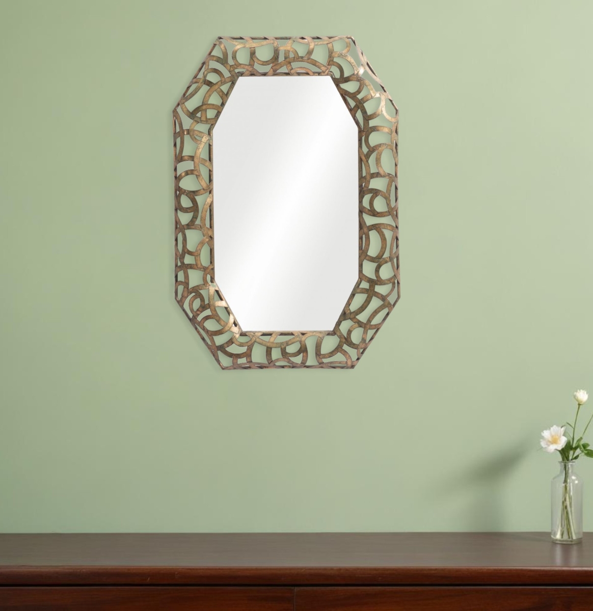 558340 35 in. Bronze Octagonal Steel Framed Accent Mirror