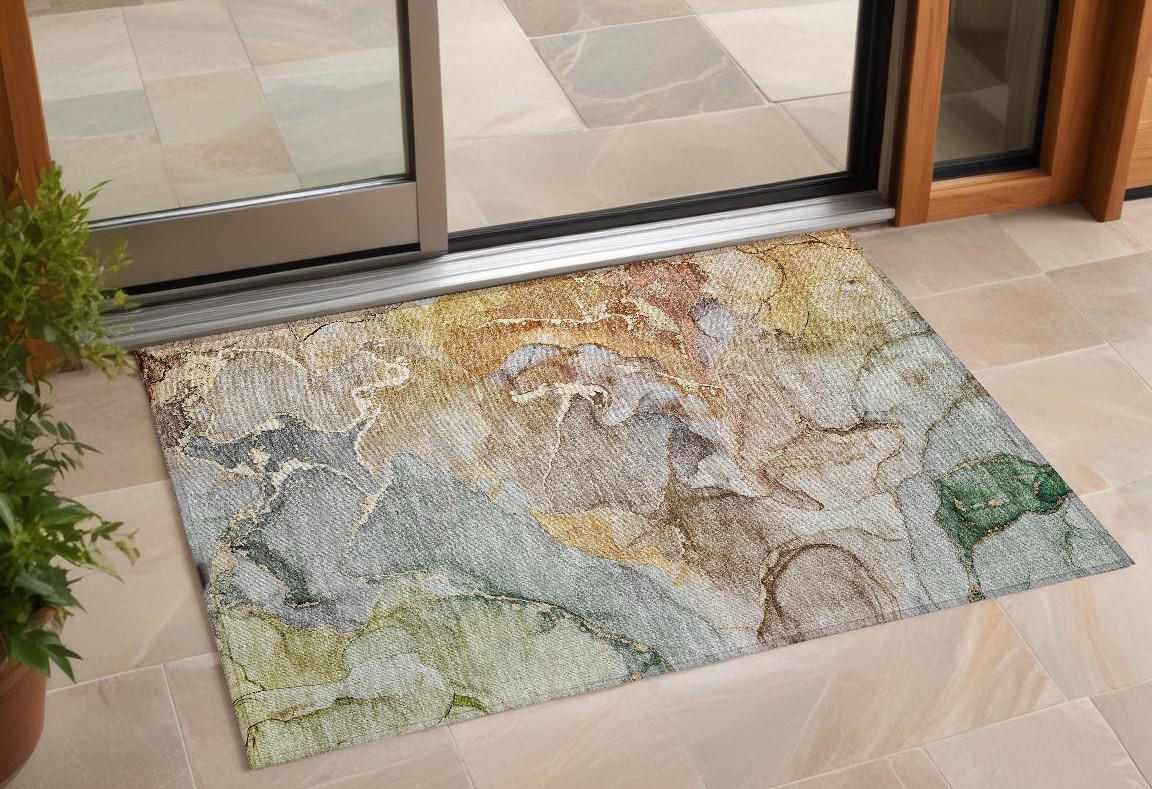Gray & Gold Abstract Washable Area Rug - 2 x 3 ft. - Non-Skid Design