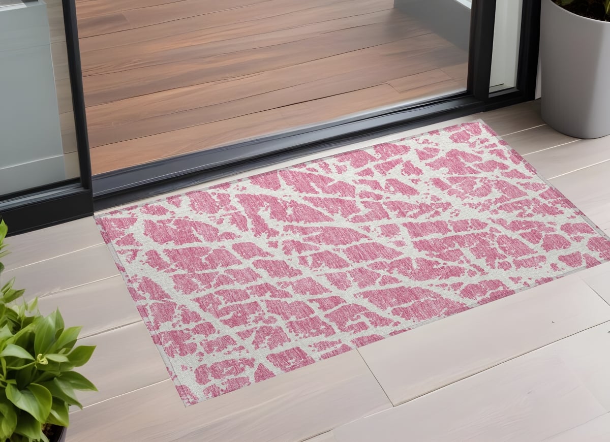 Pink & Ivory Abstract Washable Area Rug - 3 x 5 ft. - Stain Resistant