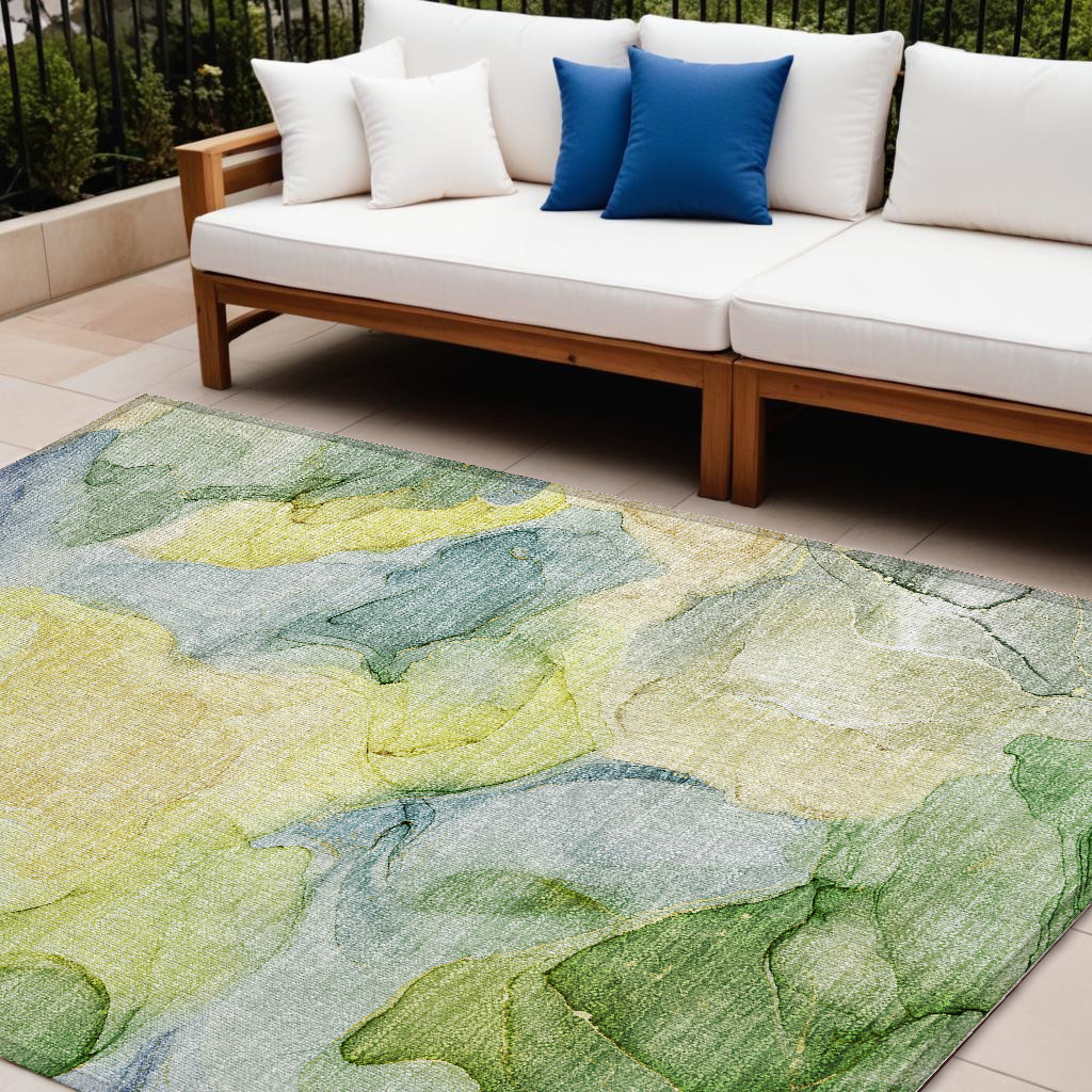 Yellow Abstract Washable Non-Skid Area Rug - 8 x 10 ft - Stain Resistant