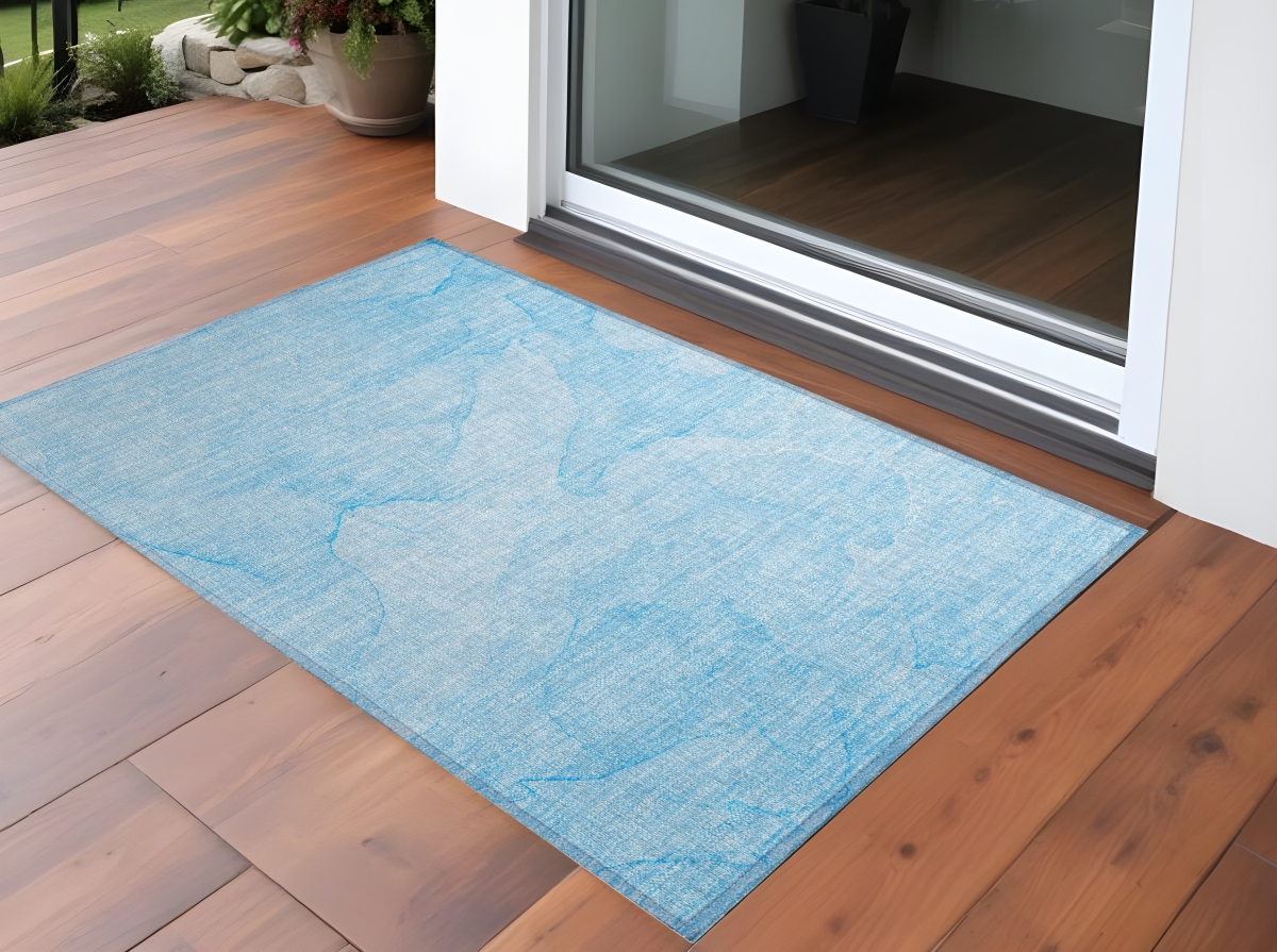 559848 2 x 3 ft. Blue Abstract Washable Non Skid Indoor Outdoor Rectangle Machine Woven Area Rug