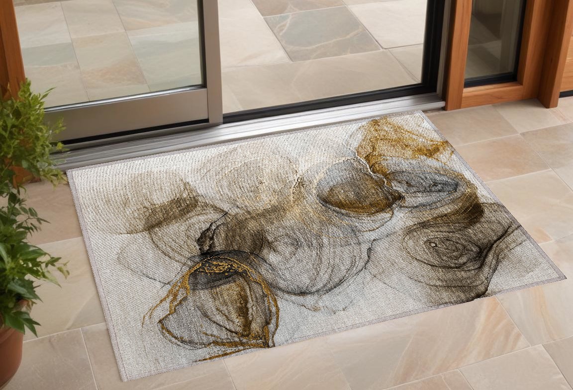 Brown Abstract 2x3 ft. Washable Non-Skid Area Rug - Stain Resistant
