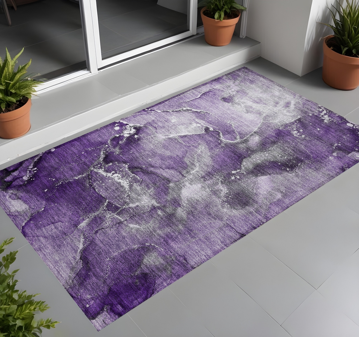 Abstract Washable Area Rug - Gray & Purple - 3 x 5 ft - Stain Resistant