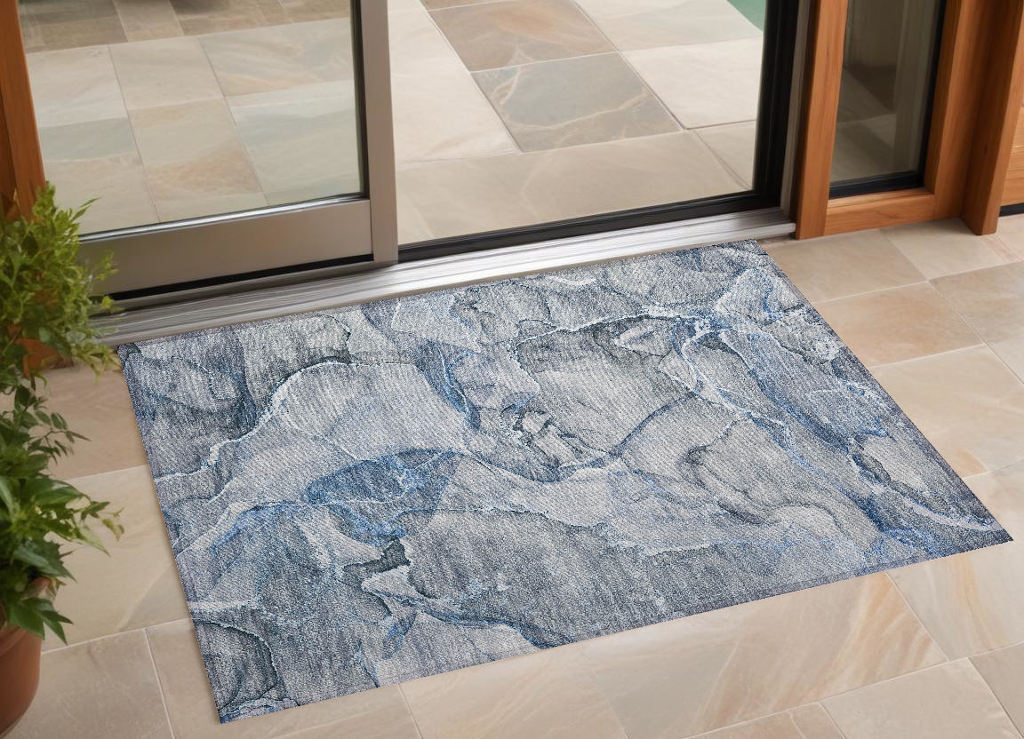 Blue & Gray Abstract Washable Area Rug - 2 x 3 ft. - Non-Skid Design