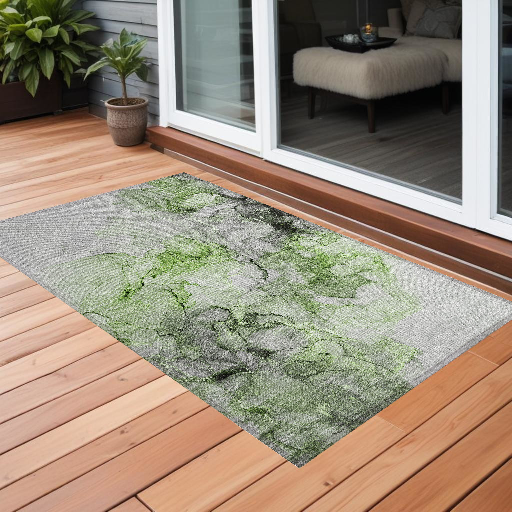 Green Abstract Washable Non-Skid Area Rug - 3 x 5 ft - Stain Resistant