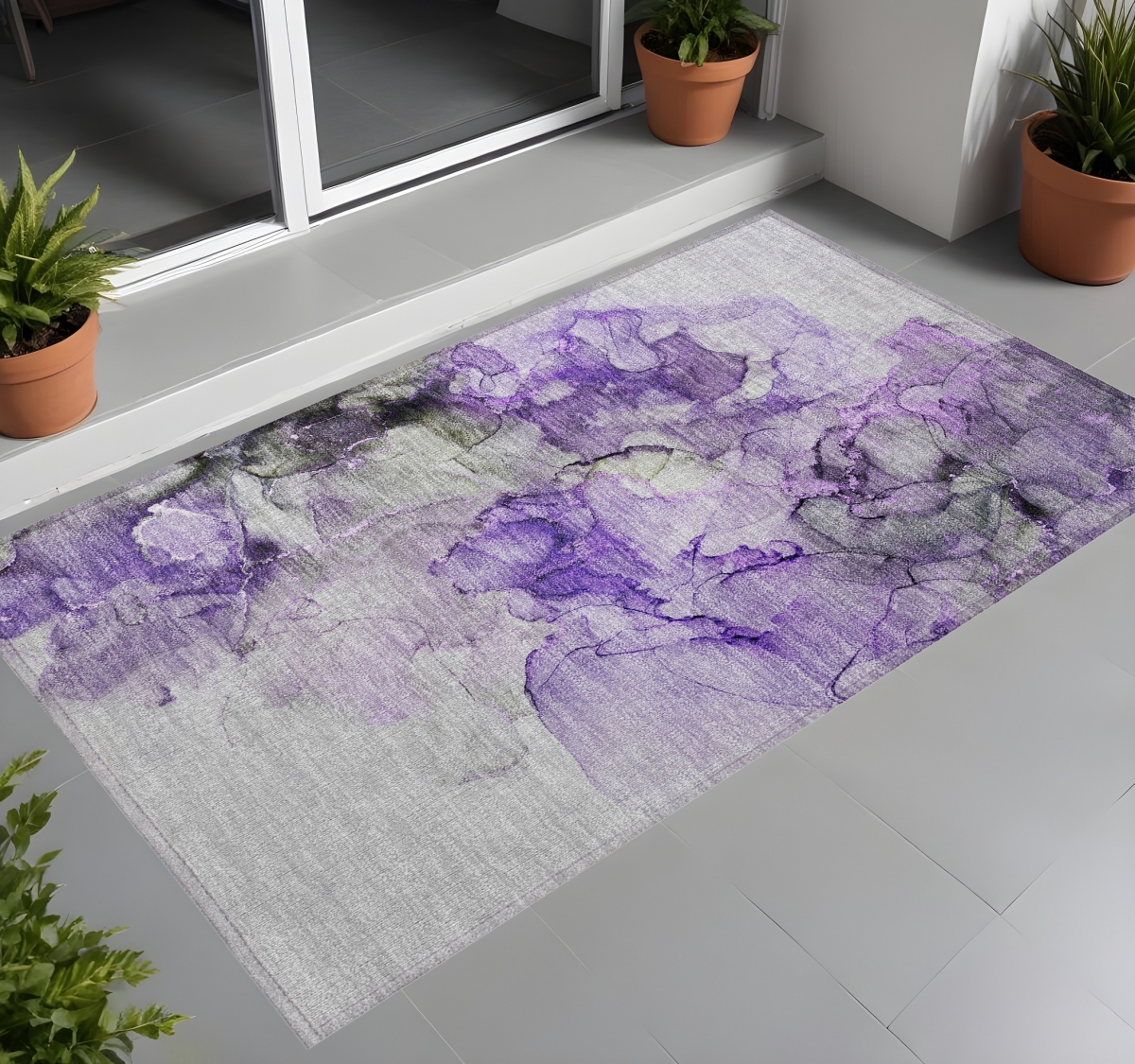 Purple Abstract Washable Area Rug - 3 x 5 ft - Stain Resistant & Non-Skid