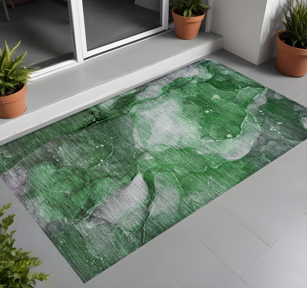 Emerald Abstract Washable Area Rug - 2 x 3 ft. - Stain Resistant & Non-Skid