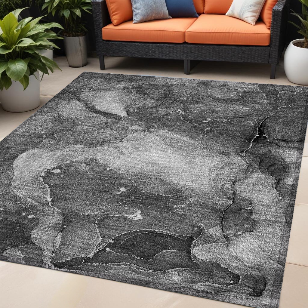 Gray Abstract Washable Non-Skid Area Rug - 5 x 8 ft. - Stain Resistant