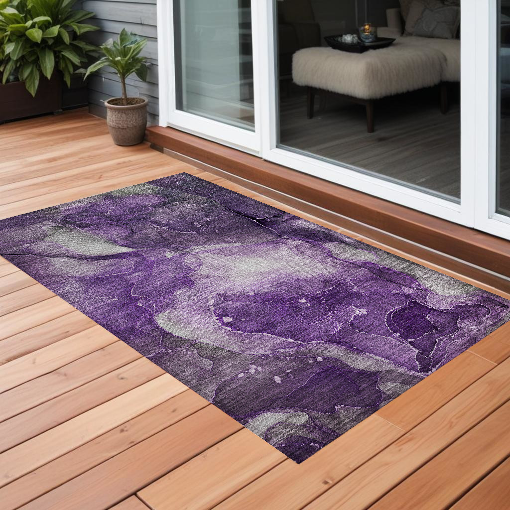 Purple Abstract Washable Non-Skid Area Rug - 2 x 3 ft - Stain Resistant