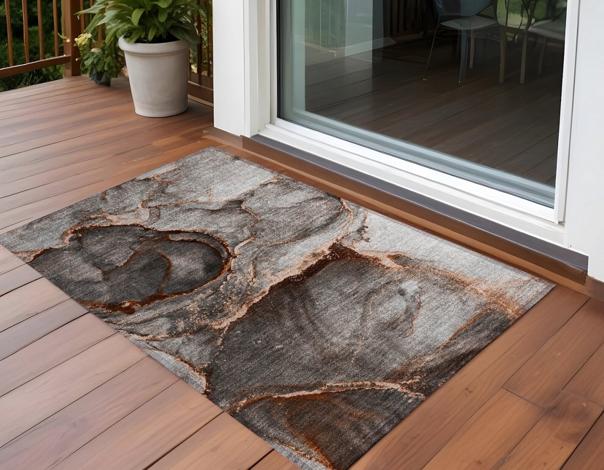 Peach Abstract Washable Non-Skid Area Rug - 2 x 3 ft - Stain Resistant