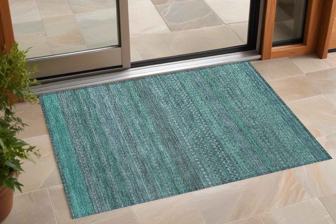 Turquoise Striped Area Rug - 3 x 5 ft - Washable & Non-Skid Design