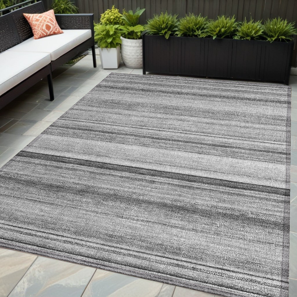 561018 5 x 8 ft. Gray Striped Washable Non Skid Indoor Outdoor Rectangle Machine Woven Area Rug