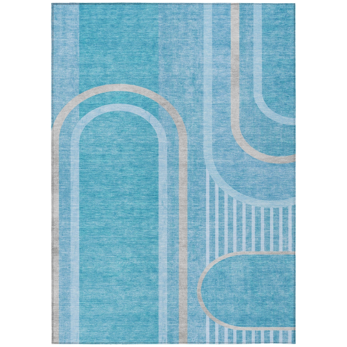 561360 5 x 8 ft. Teal Abstract Washable Non Skid Indoor Outdoor Rectangle Machine Woven Area Rug