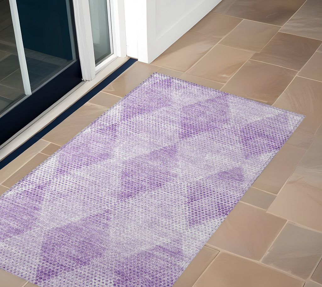 Lavender Geometric Washable Area Rug - 2 x 3 ft - Stain Resistant & Non-Skid