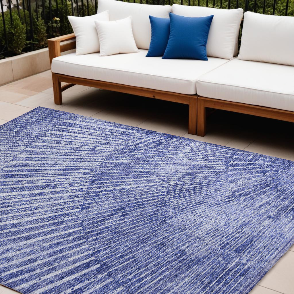 561982 9 x 12 ft. Navy Blue Abstract Washable Non Skid Indoor Outdoor Rectangle Machine Woven Area Rug