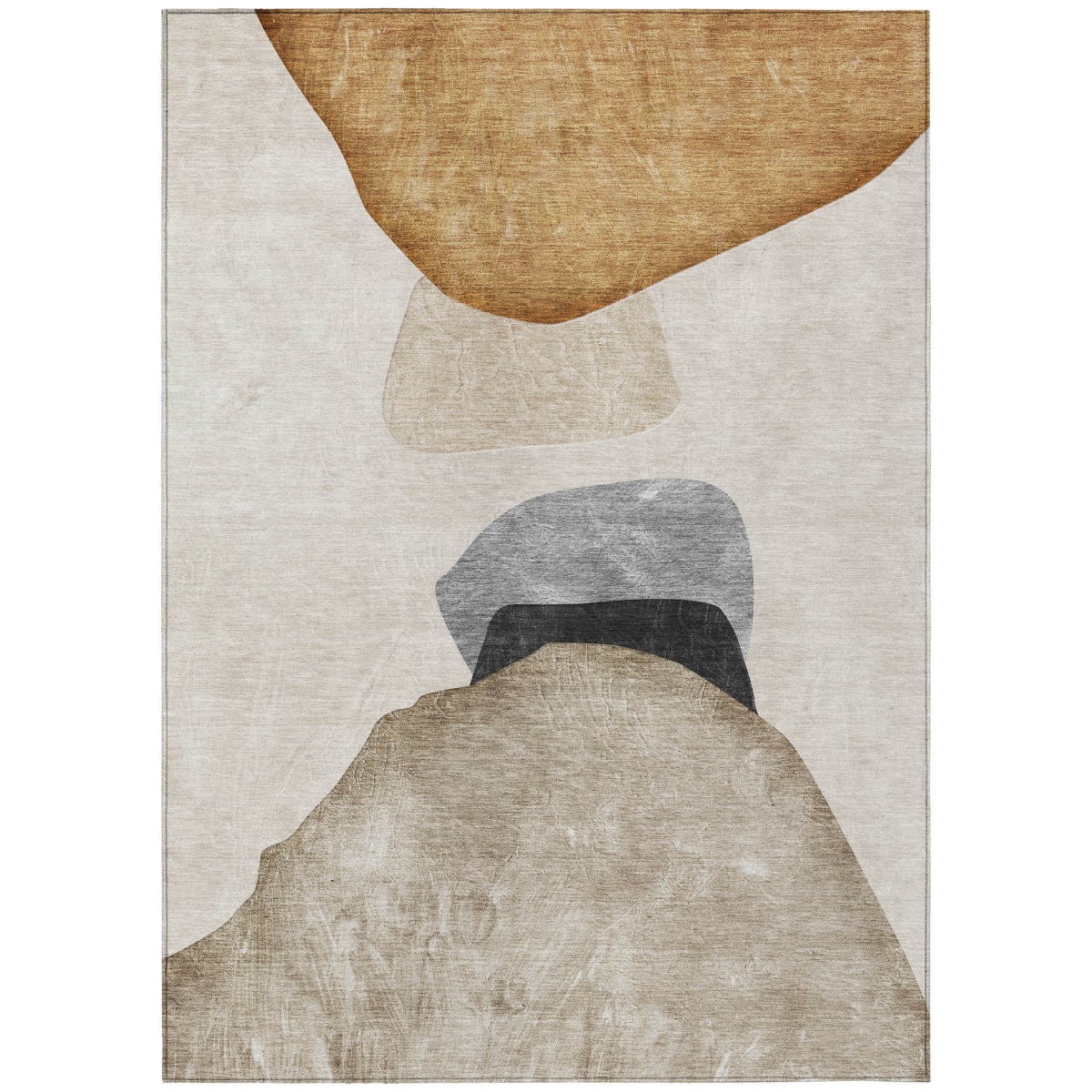 Abstract Washable Area Rug - Tan Brown & Gray - 5 x 8 ft - Stain Resistant