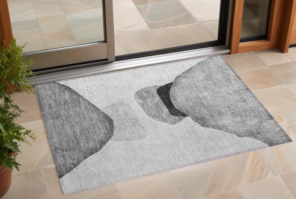 Gray & Black Abstract Washable Area Rug - 2 x 3 ft - Stain Resistant