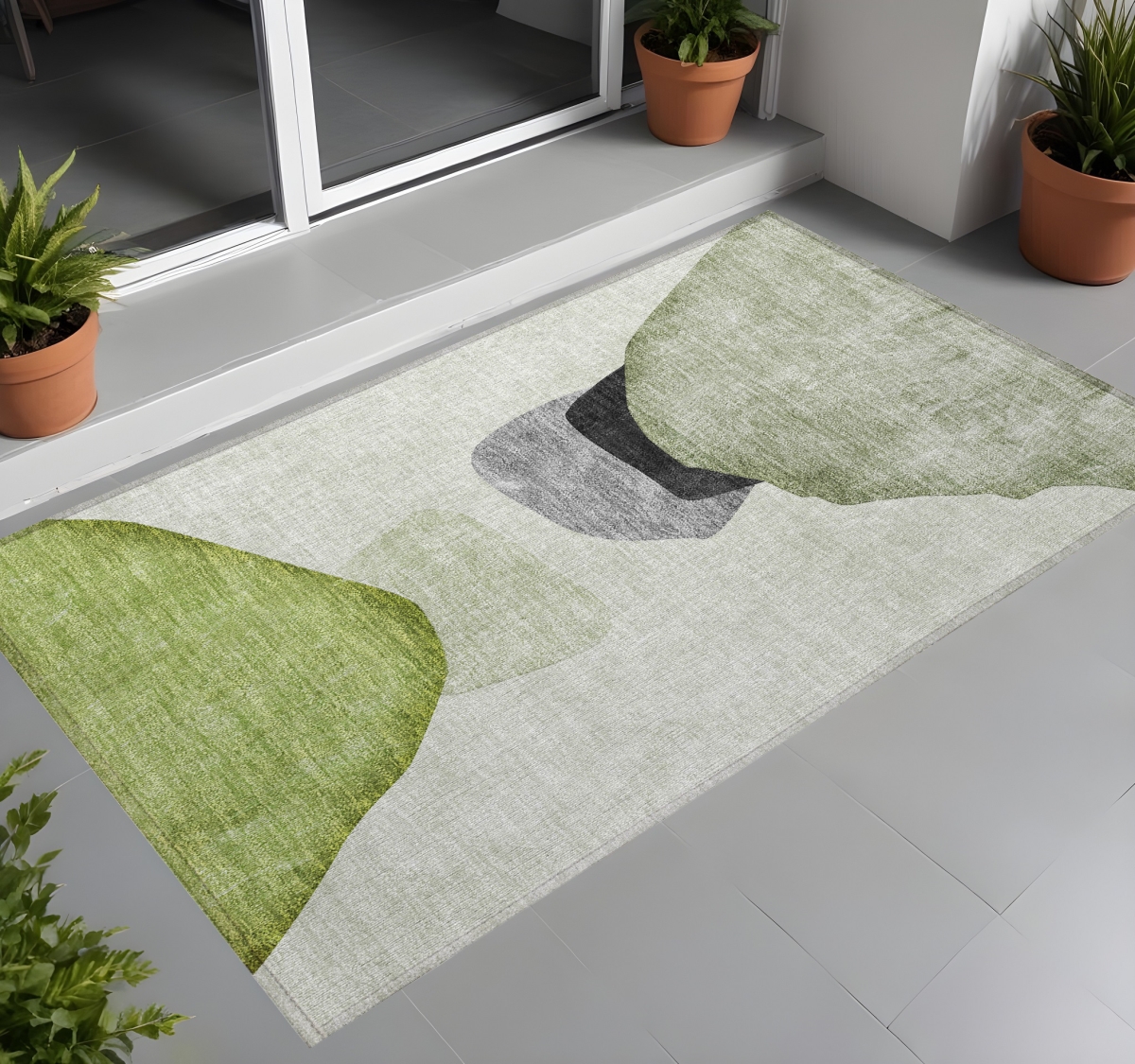 Abstract Washable Area Rug - Green/Black/Gray - 2 x 3 ft. - Stain Resistant