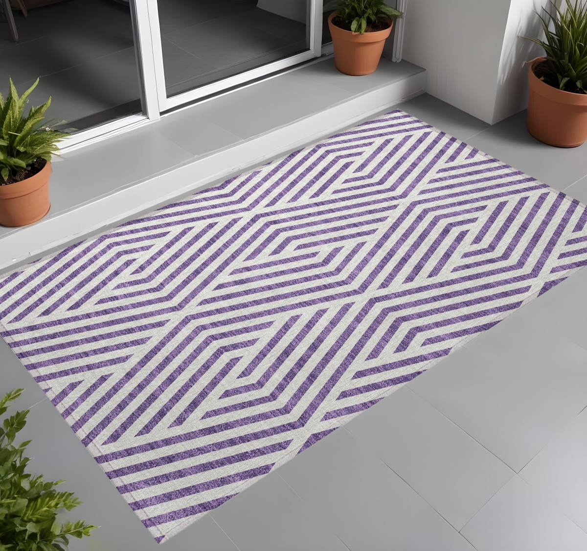 Purple & White Geometric 3x5 ft. Washable Area Rug - Stain Resistant