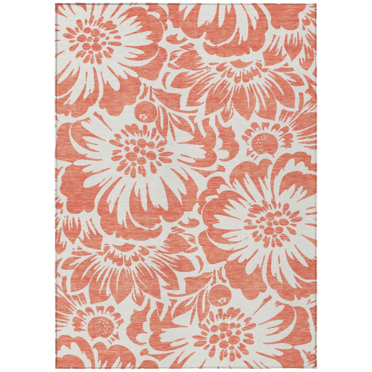 Floral Washable Area Rug - Salmon & Ivory - 3 x 5 ft - Non-Skid Design