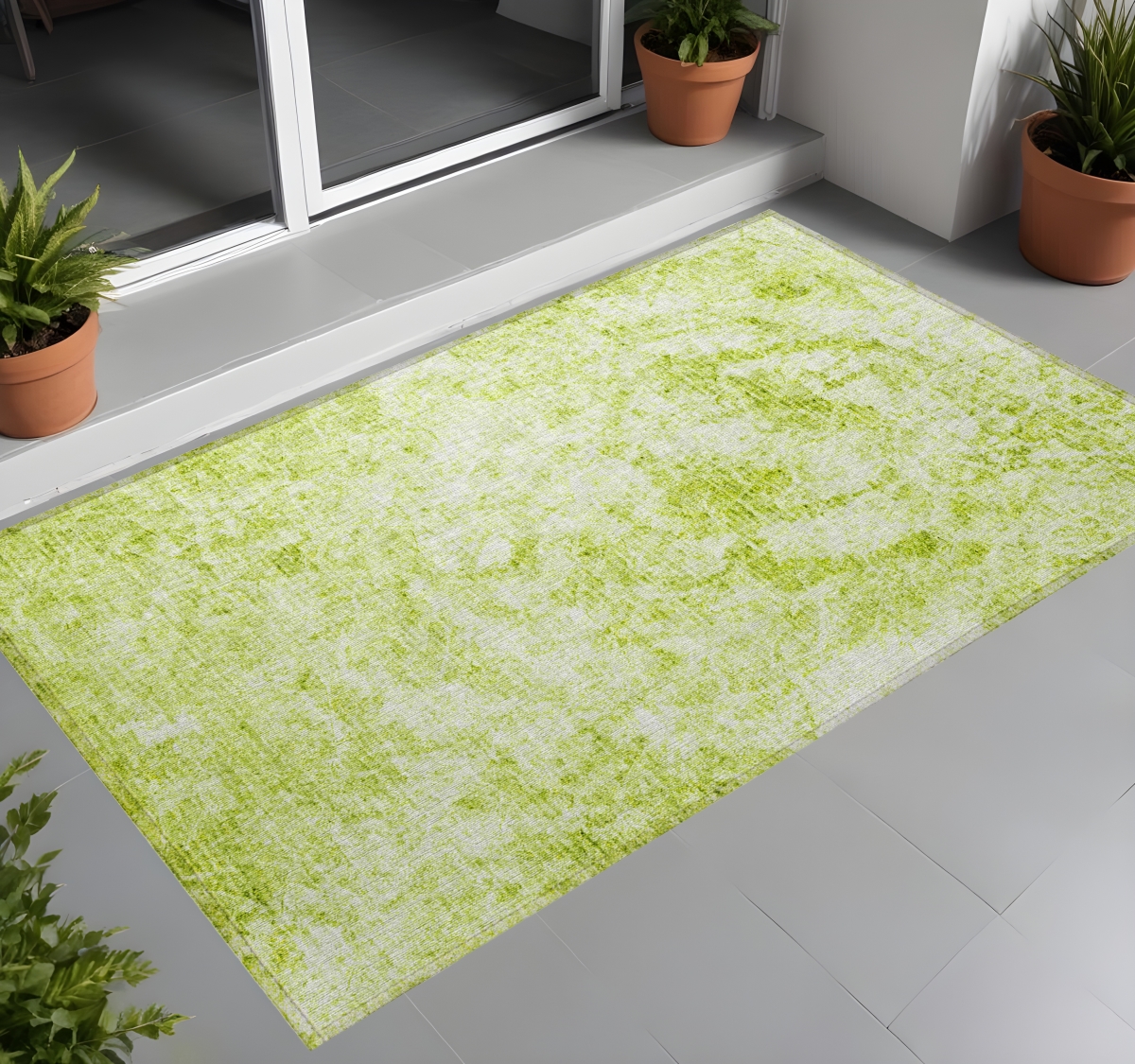Lime Green Abstract Washable Area Rug - 2 x 3 ft. - Non-Skid Design