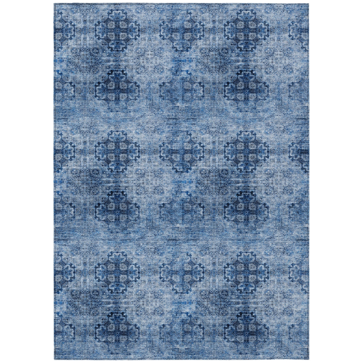 Navy Blue Floral Medallion Area Rug - 3 x 5 ft - Machine Washable - Stain Resistant