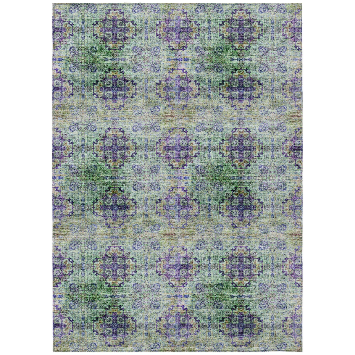562983 3 x 5 ft. Purple & Green Floral Medallion Washable Non Skid Indoor Outdoor Rectangle Machine Woven Area Rug