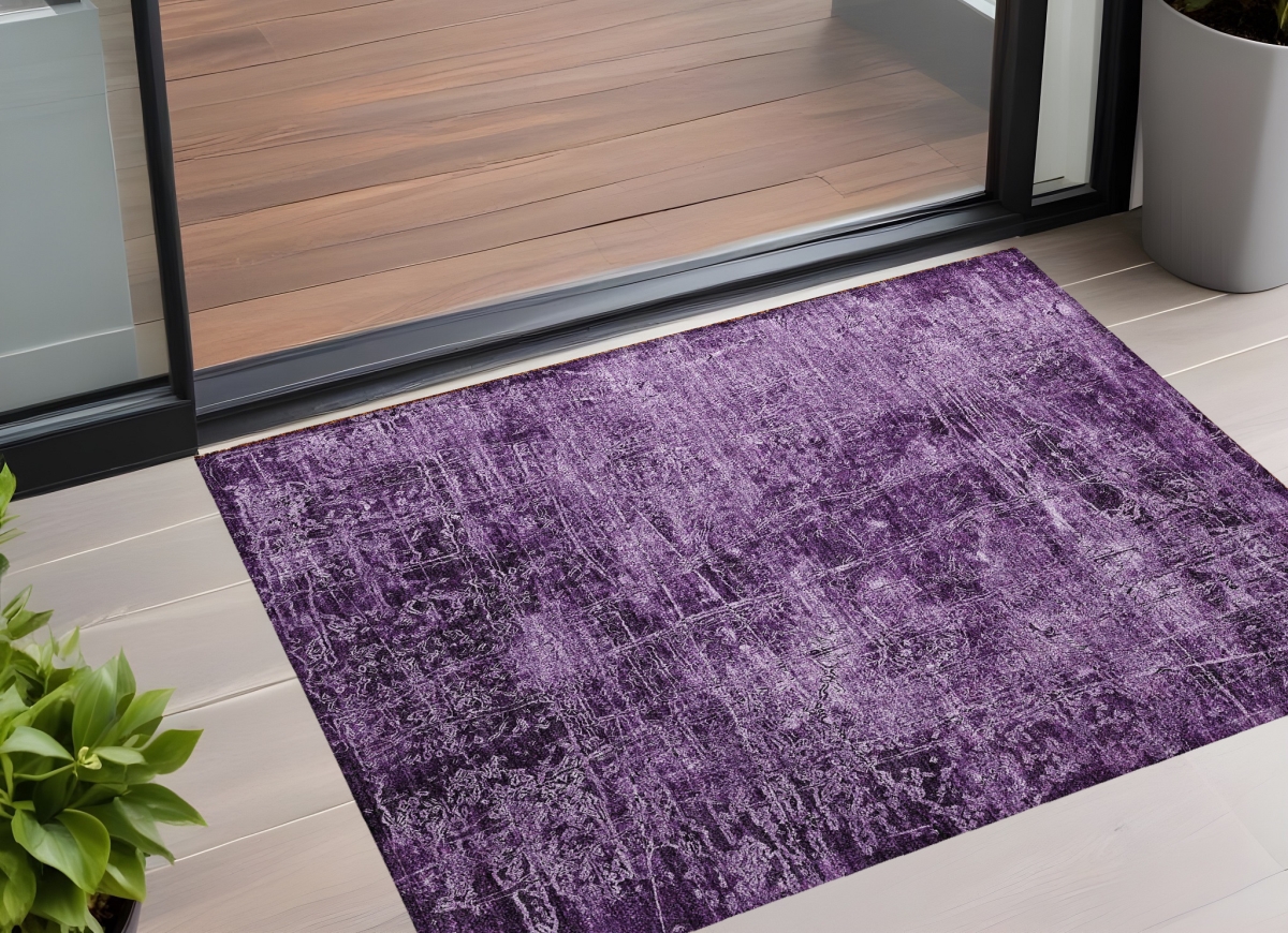 Purple Abstract Washable Non-Skid Area Rug - 2 x 3 ft. - Stain Resistant