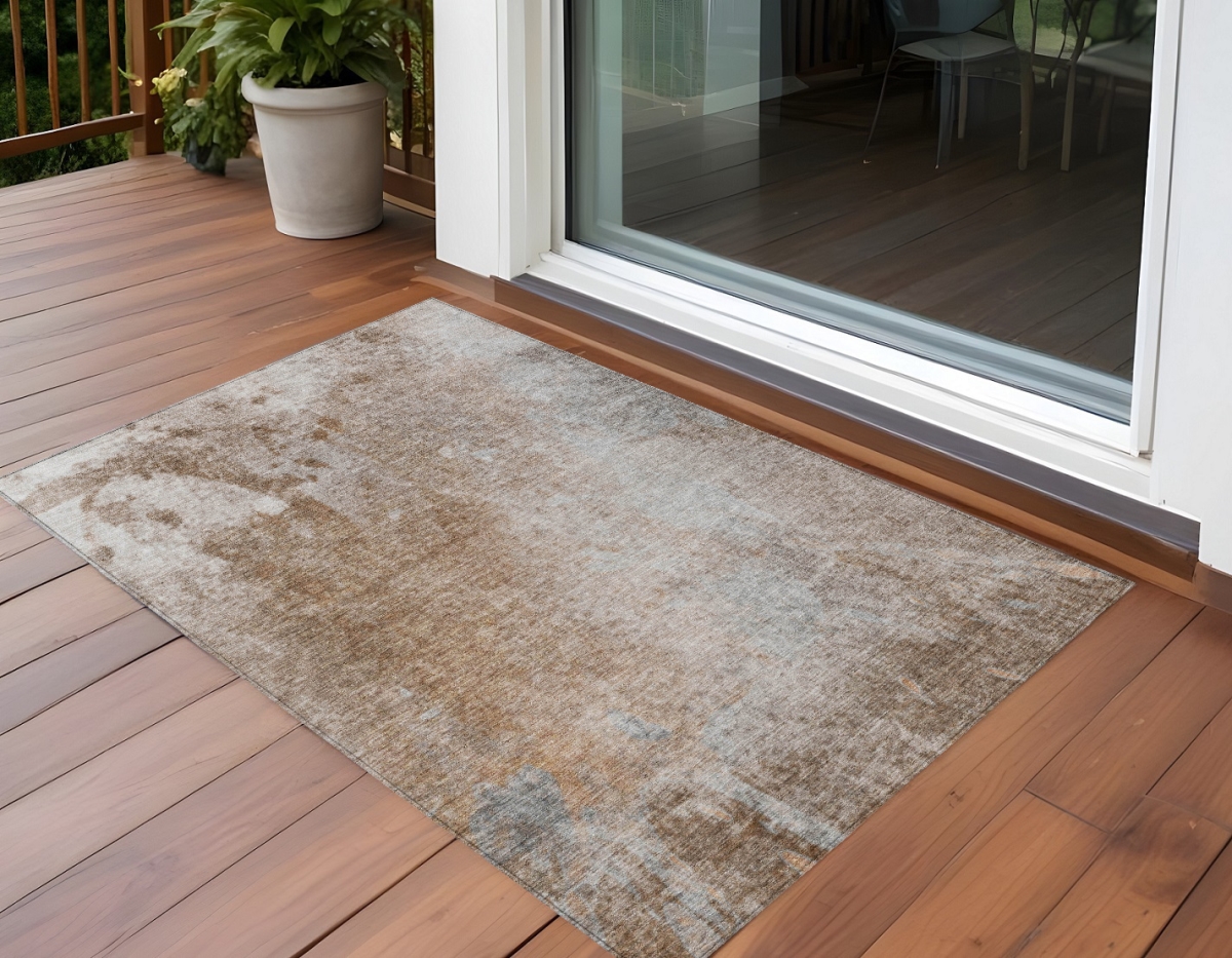 Abstract Washable Area Rug - Brown & Off White - 3 x 5 ft - Stain Resistant