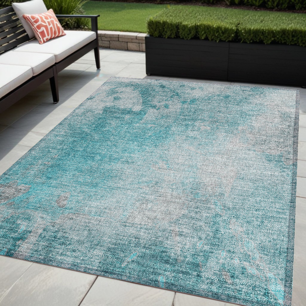 Teal Abstract Washable Area Rug - 5 x 8 ft. - Stain Resistant - Non-Skid