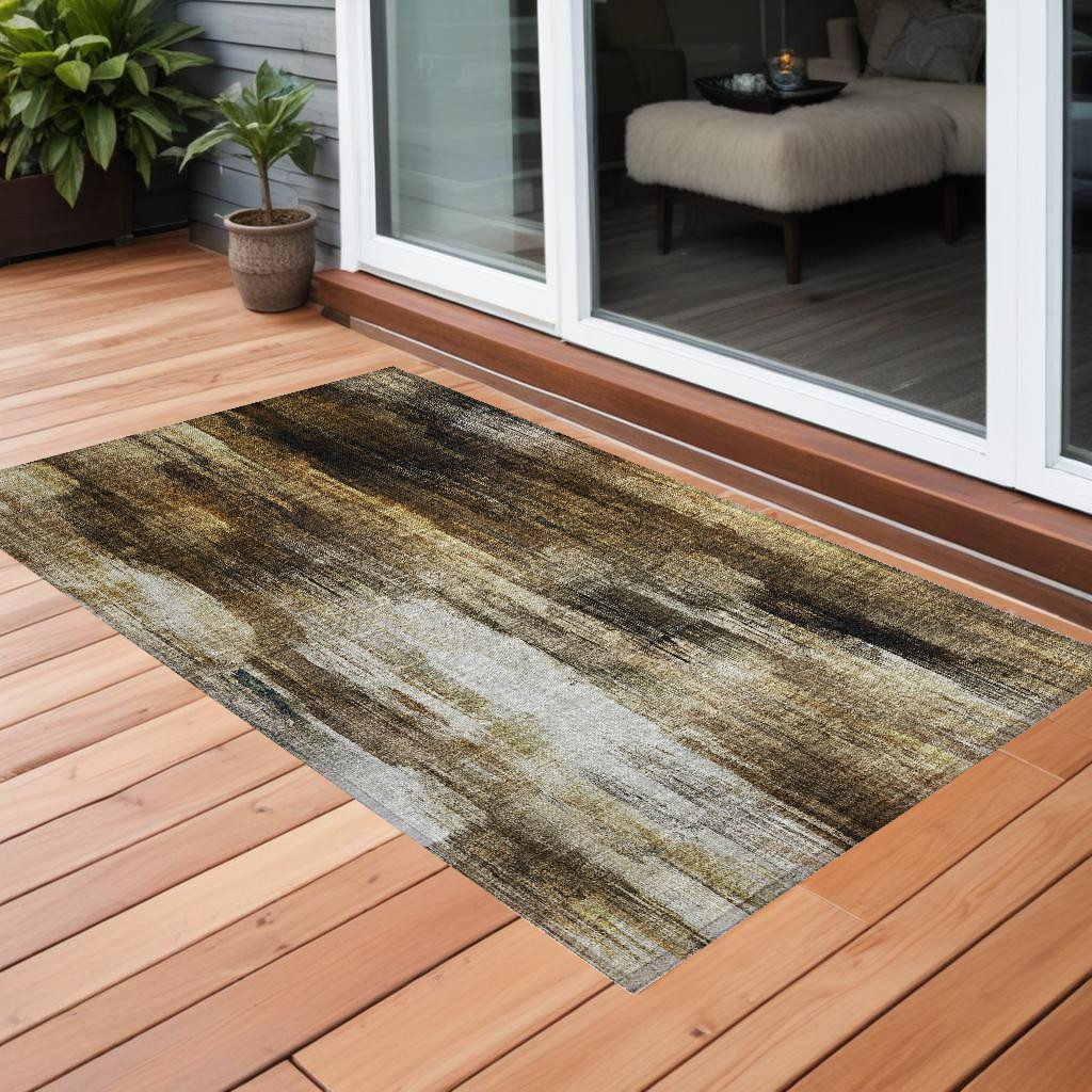 Chocolate Abstract Washable Area Rug - 2 x 3 ft. - Stain Resistant
