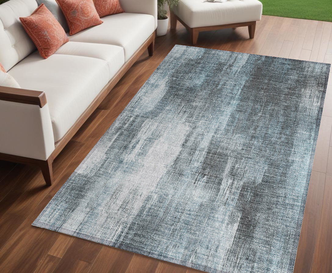 Teal Abstract Washable Area Rug - 5 x 8 ft - Non-Skid - Stain Resistant