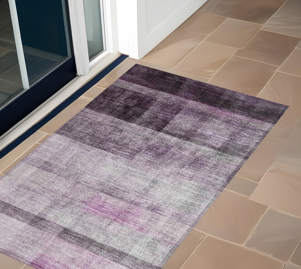 563667 3 x 5 ft. Purple Ombre Washable Non Skid Indoor Outdoor Rectangle Machine Woven Area Rug