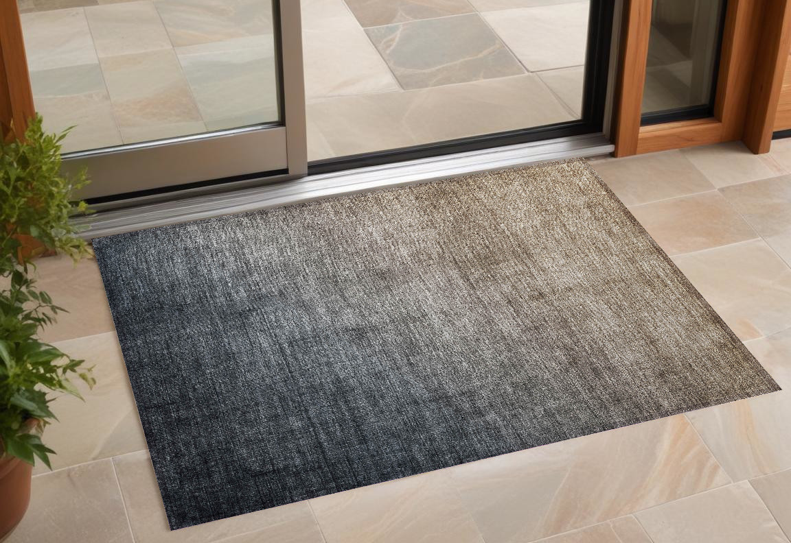 563703 3 x 5 ft. Taupe & Gray Ombre Washable Non Skid Indoor Outdoor Rectangle Machine Woven Area Rug