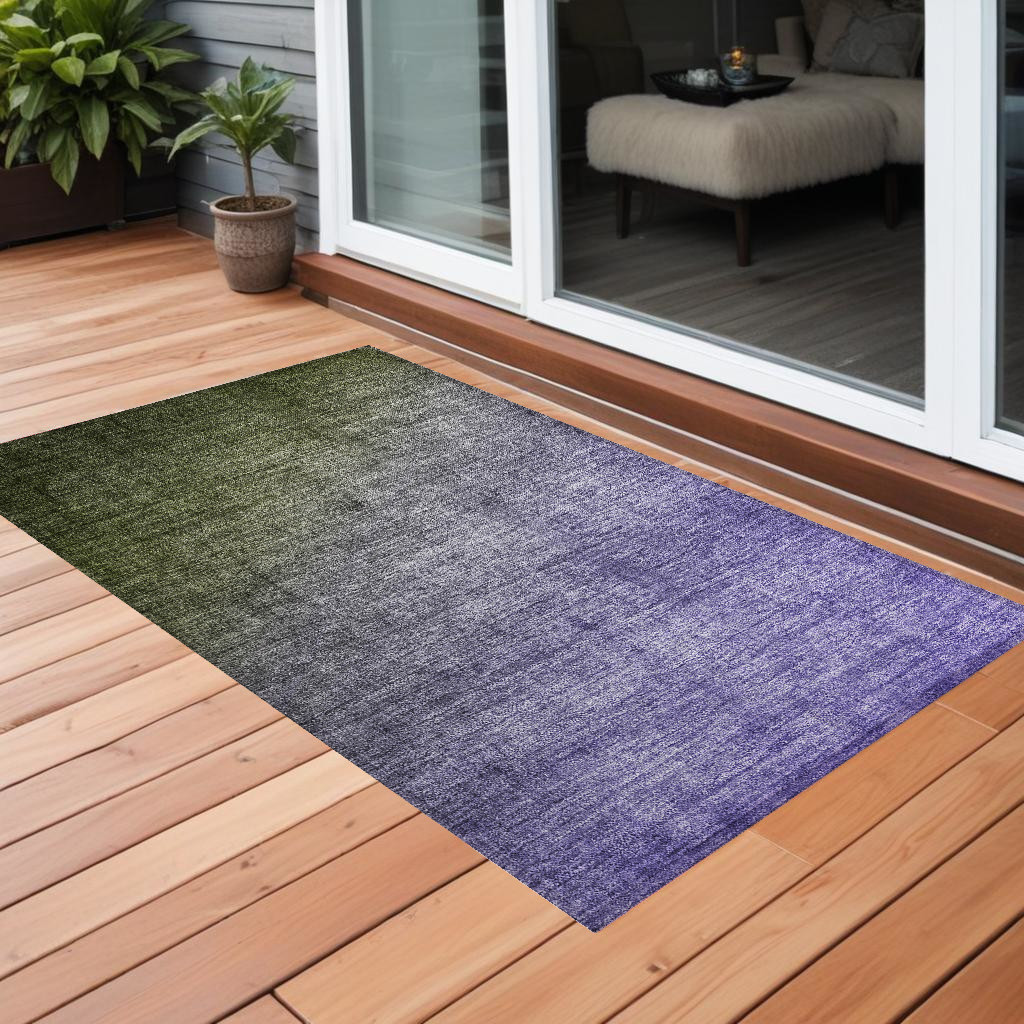 563721 3 x 5 ft. Olive Green & Purple Ombre Washable Non Skid Indoor Outdoor Rectangle Machine Woven Area Rug