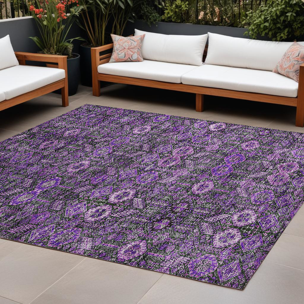 Floral Area Rug - Purple & Green - 8 x 10 ft. - Machine Washable