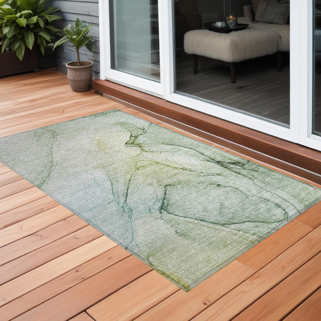 Green Abstract Washable Non-Skid Area Rug - 3 x 5 ft - Stain Resistant