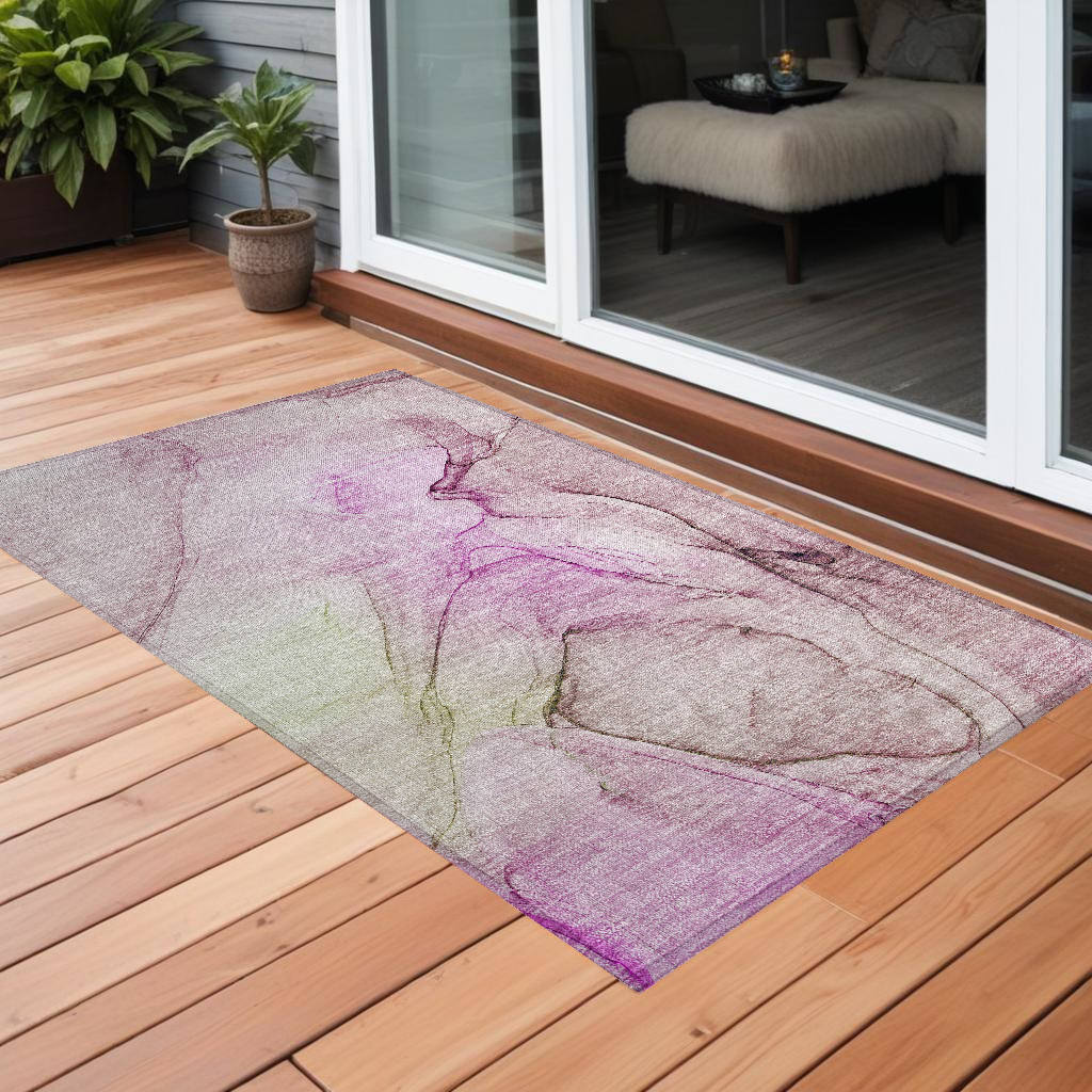 559397 2 x 3 ft. Pink Abstract Washable Non Skid Indoor Outdoor Rectangle Machine Woven Area Rug