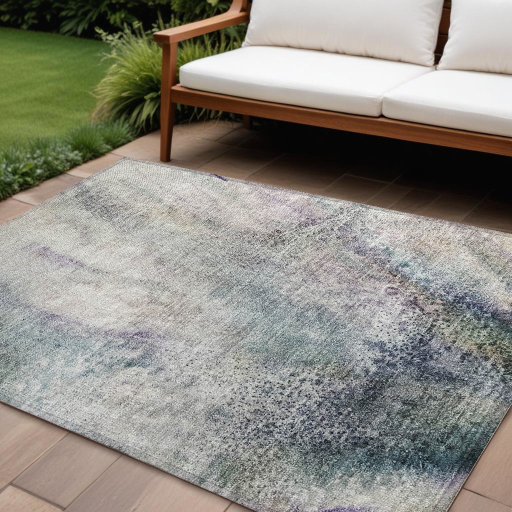 559585 10 x 14 ft. Ivory Abstract Washable Non Skid Indoor Outdoor Rectangle Machine Woven Area Rug