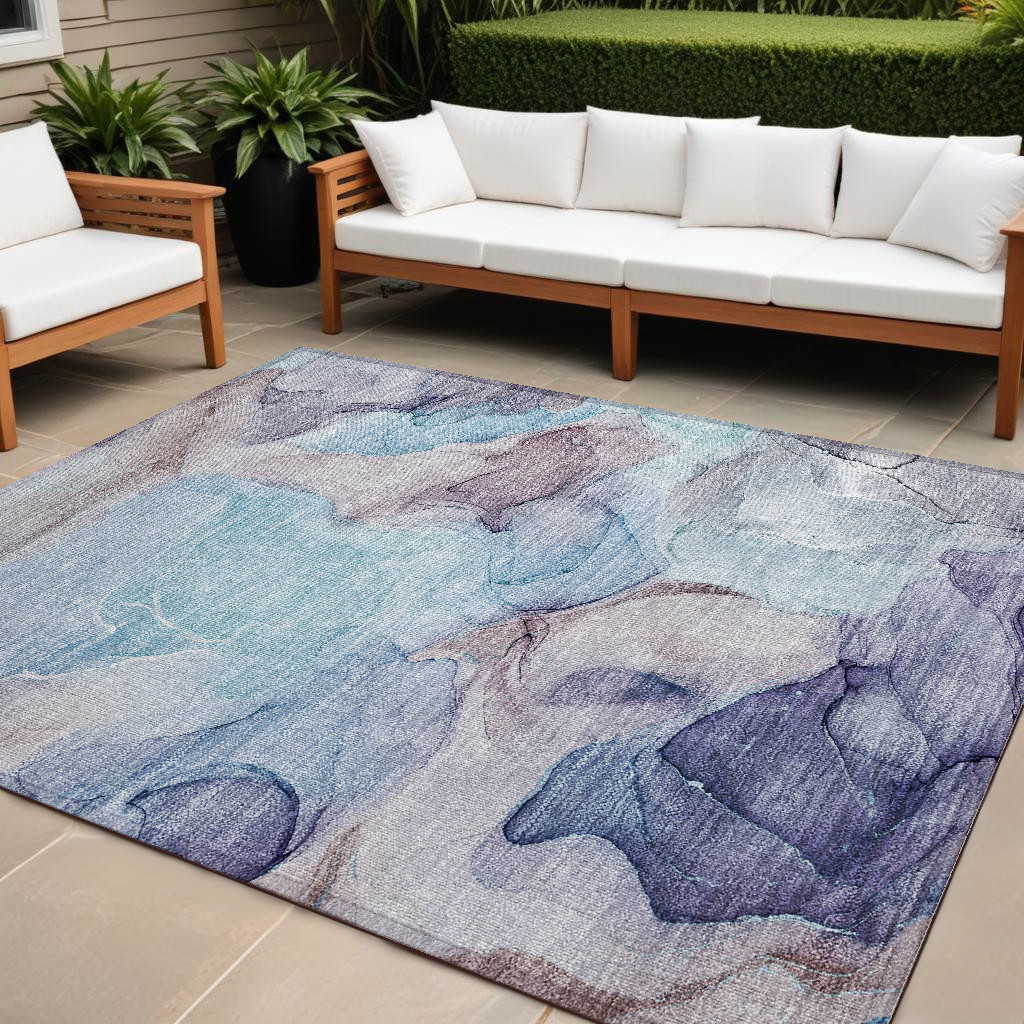 559666 10 x 14 ft. Blue Abstract Washable Non Skid Indoor Outdoor Rectangle Machine Woven Area Rug