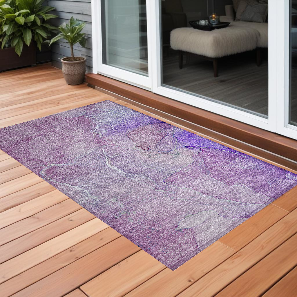 Purple Abstract Washable Non-Skid Area Rug - 3 x 5 ft - Indoor/Outdoor
