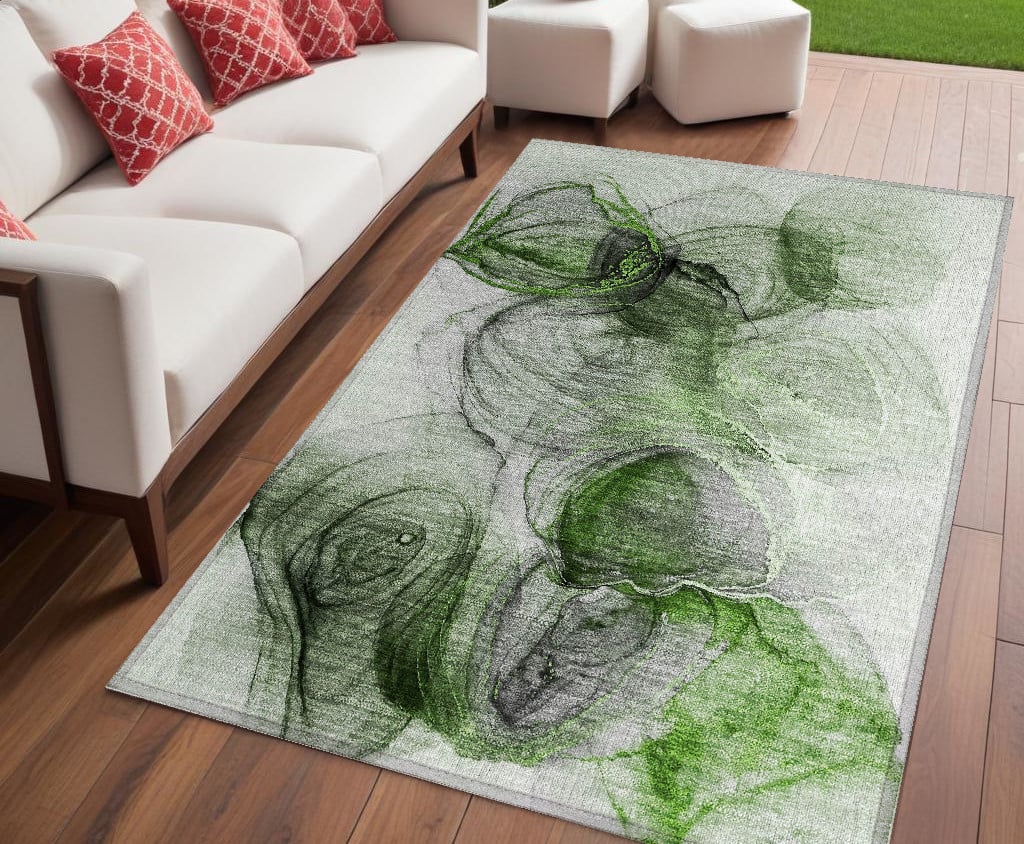 Olive Green Abstract Machine Woven Area Rug - 5 x 8 ft - Stain Resistant