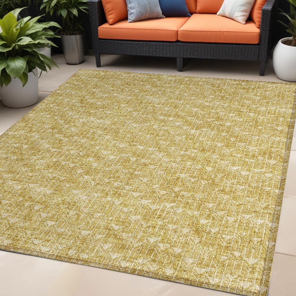 Gold Geometric Washable Area Rug - 5 x 8 ft. - Stain Resistant & Non-Skid