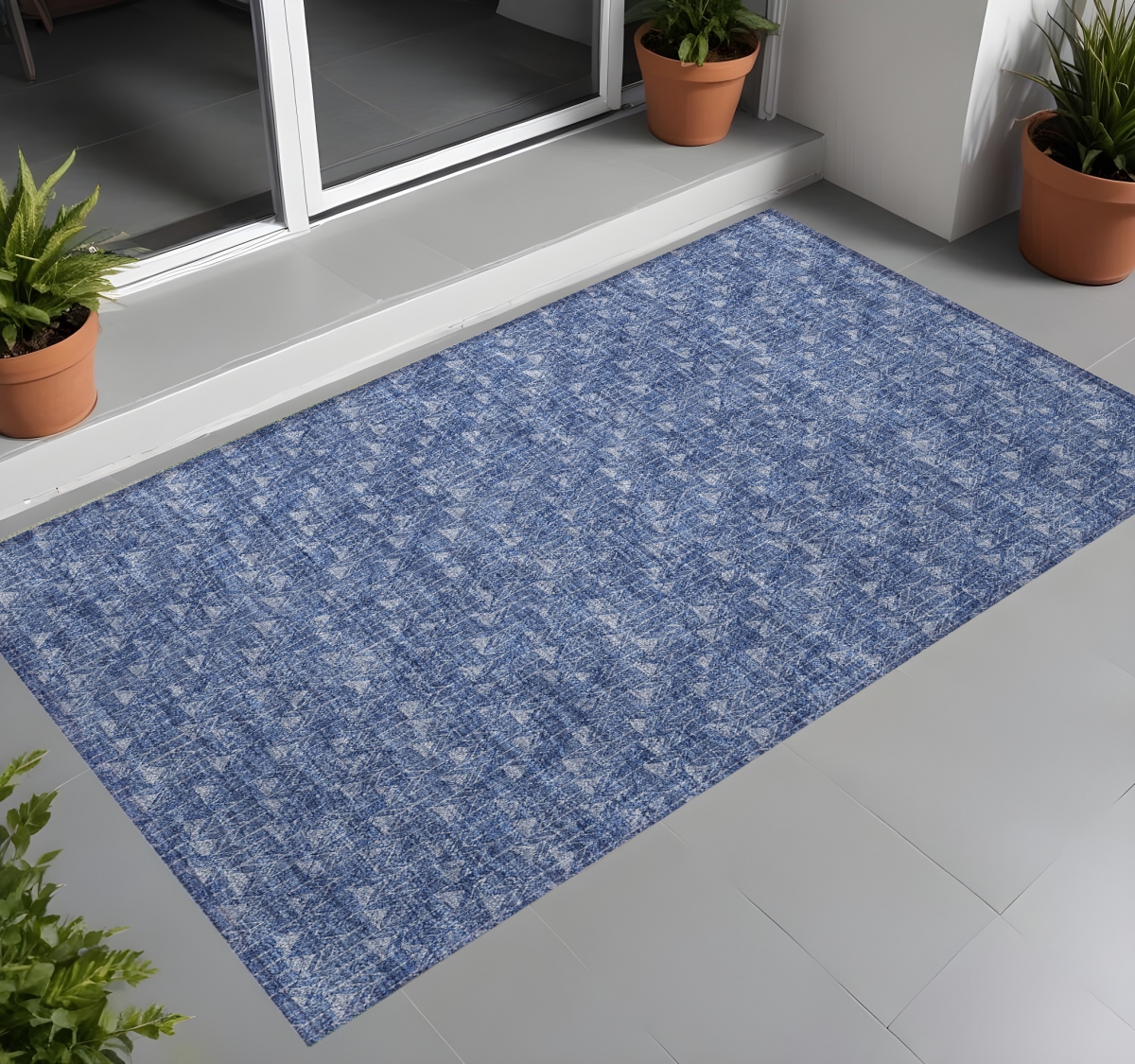 Navy Blue Geometric 3x5 ft. Washable Area Rug - Stain Resistant - Non Skid