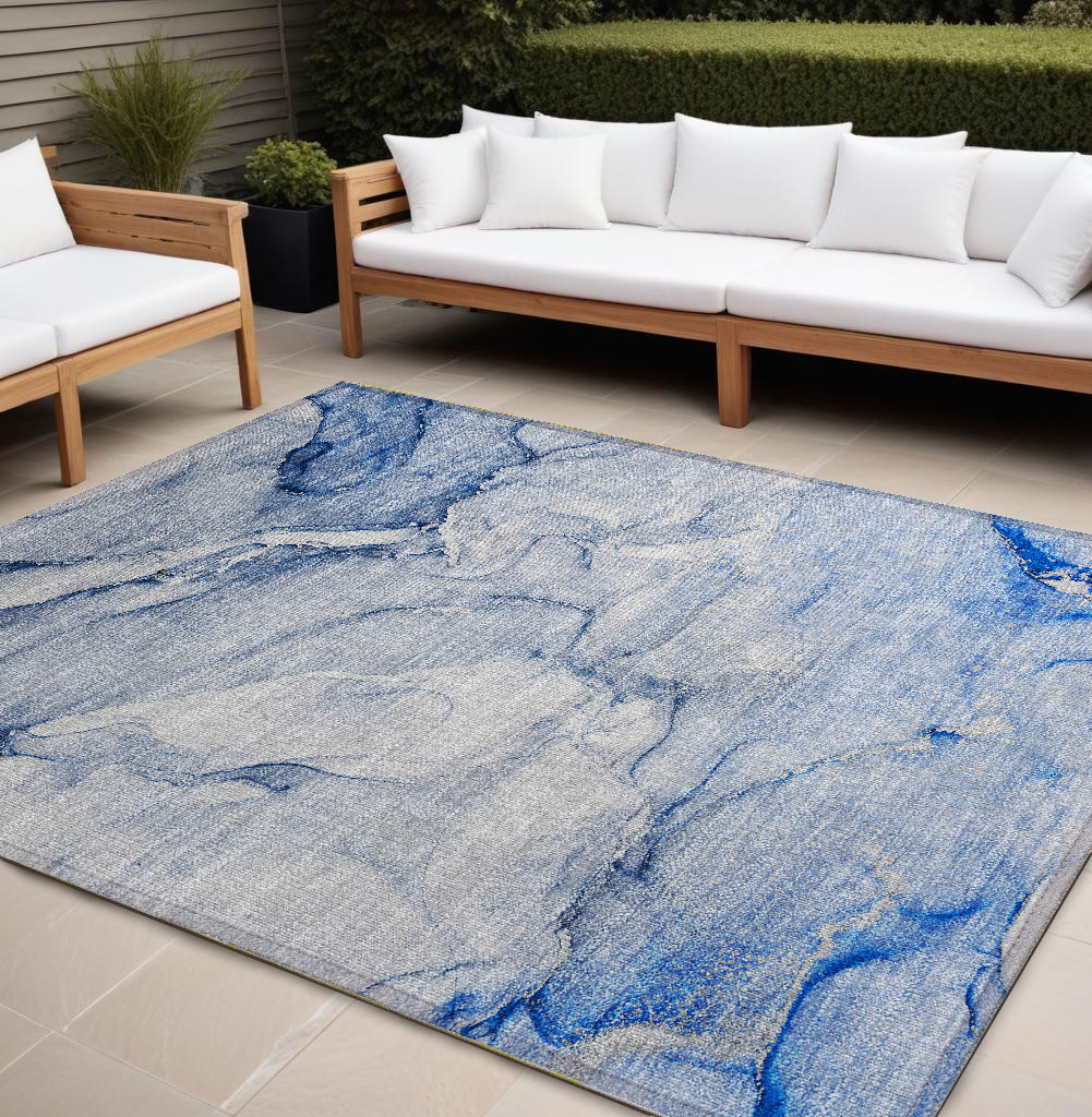 560227 9 x 12 ft. Navy Blue Abstract Washable Non Skid Indoor Outdoor Rectangle Machine Woven Area Rug
