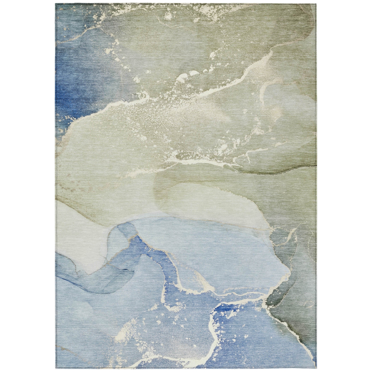 Blue Abstract Machine Woven Area Rug - 3 x 5 ft - Stain Resistant & Washable