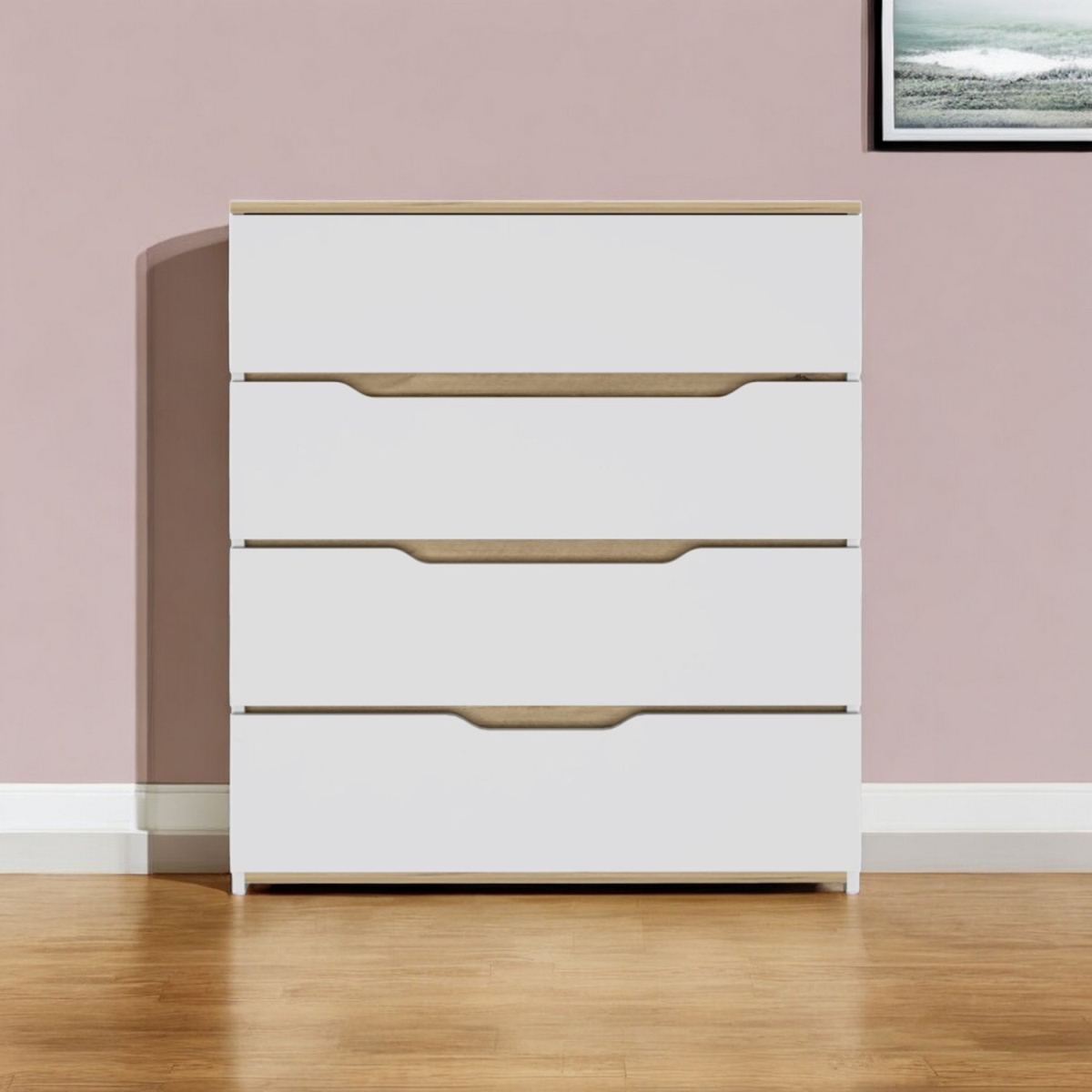 543994 32 in. White & Natural Four Drawer Dresser