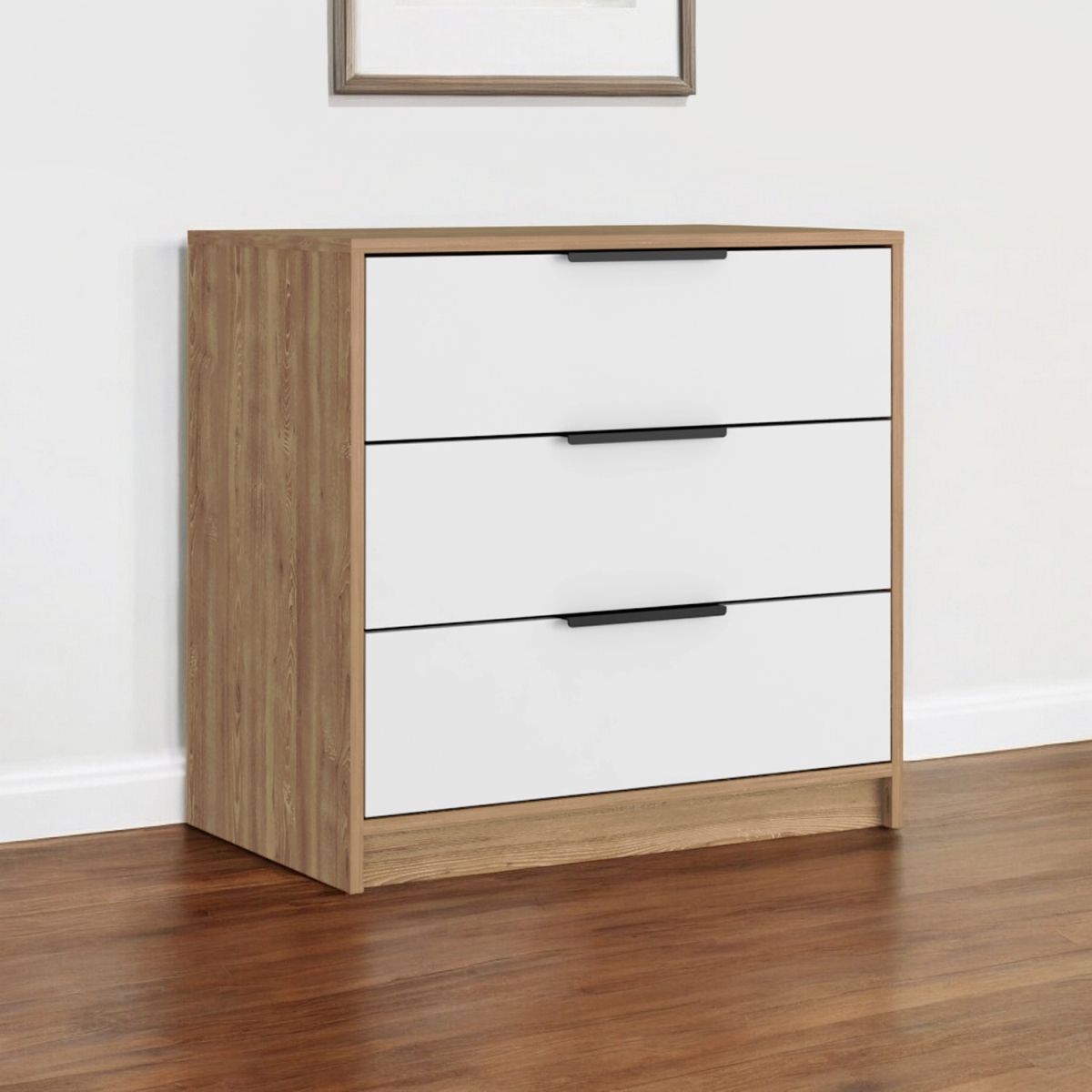 544003 28 in. White & Natural Three Drawer Dresser
