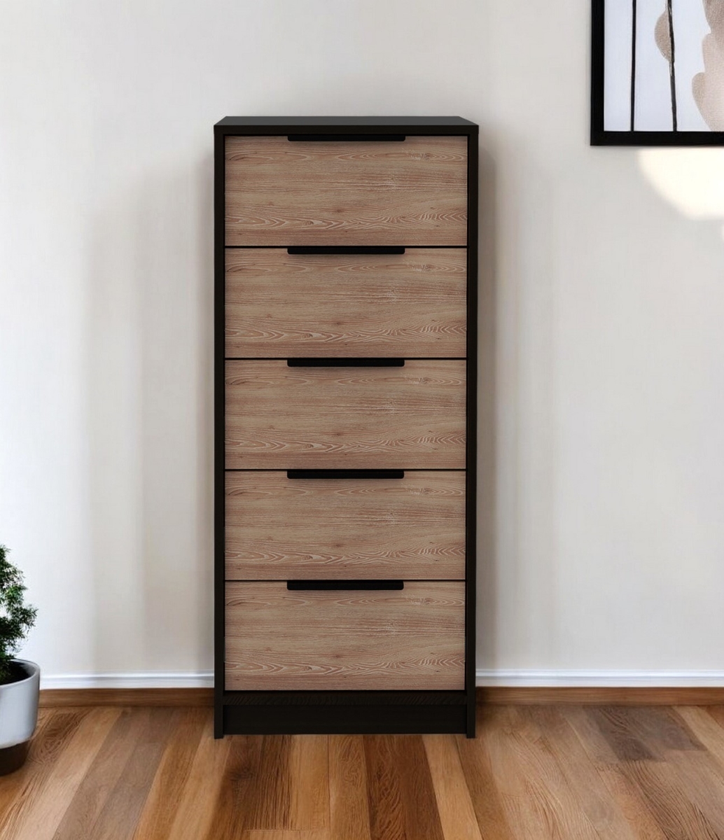 544007 18 in. Brown & Black Five Drawer Standard Chest